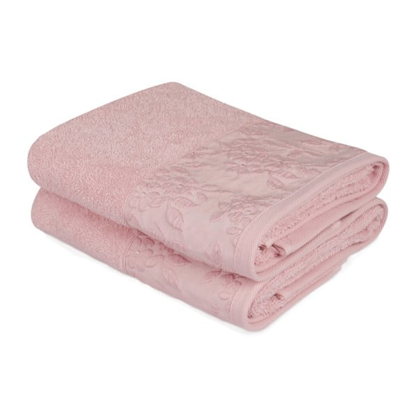 Zestaw 2 różowych ręczników z czystej bawełny, 50x90 cm