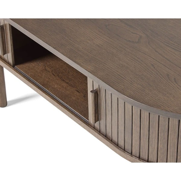 Stolik w dekorze dębu w ciemnym naturalnym kolorze 60x120 cm Meta – Unique Furniture-image-4