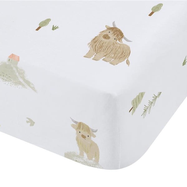 Białe bawełniane prześcieradło dziecięce do łóżeczka z gumką 70x140 cm Mini Moo Cow – Bianca