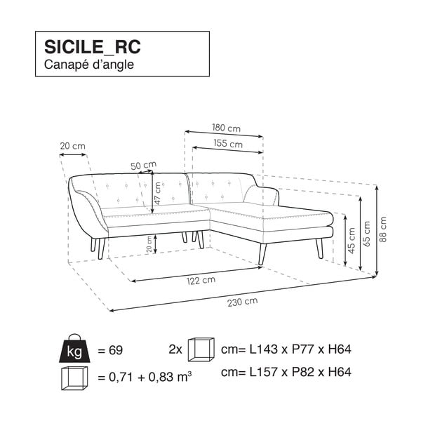 Czarna sofa z szezlongiem po prawej stronie Mazzini Sofas Sicile-image-4