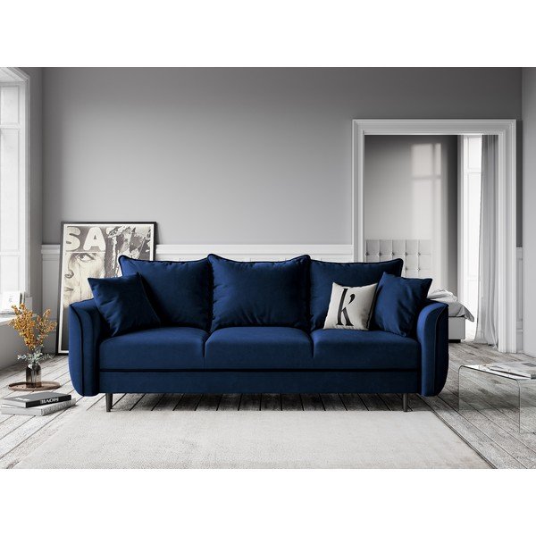 Niebieska aksamitna sofa rozkładana Kooko Home Basso-image-4