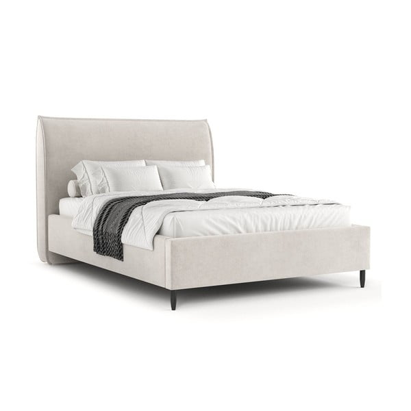 Kremowe tapicerowane łóżko dwuosobowe ze schowkiem i stelażem 180x200 cm Shell – Maison de Rêve-image-4