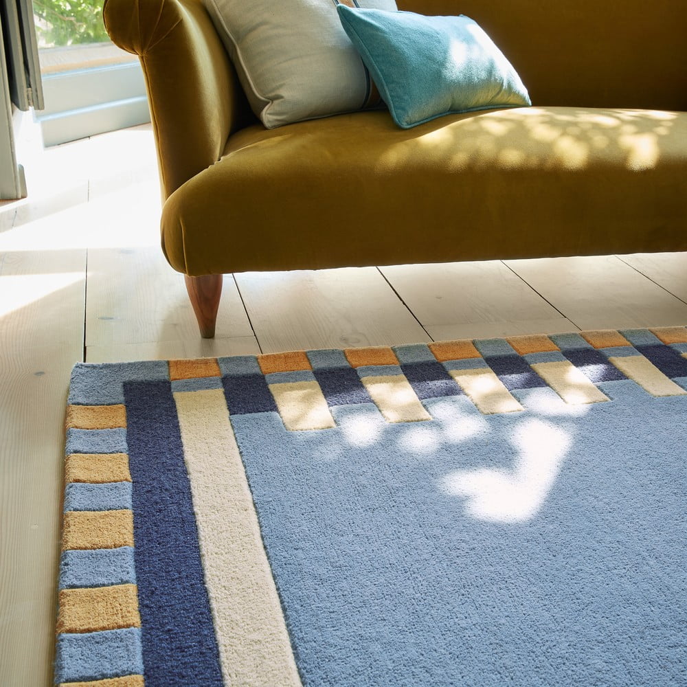Niebieski wełniany dywan tkany ręcznie 120x170 cm Kai Wool Border – Flair Rugs (zdjęcie 3)