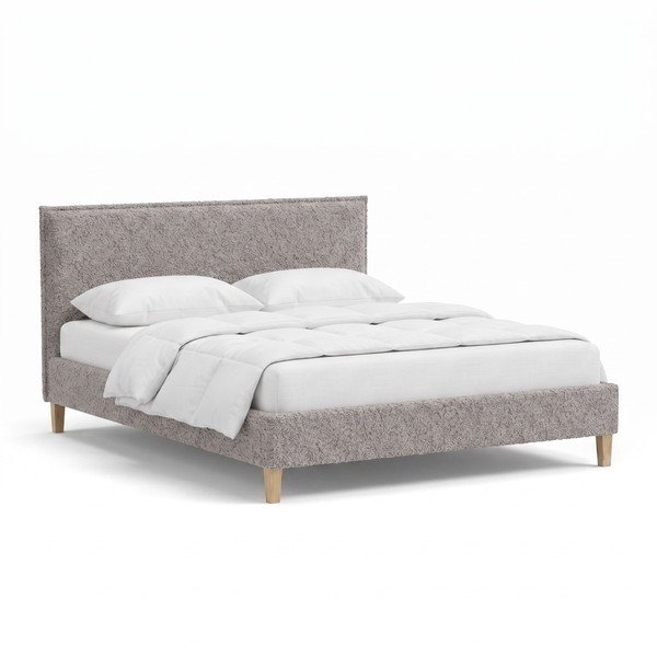 Szare tapicerowane łóżko dwuosobowe ze stelażem 200x200 cm Tina – Ropez