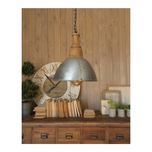 Lampa wisząca w srebrnej barwie z drewnianą oprawką Orchidea Milano, ⌀ 30 cm