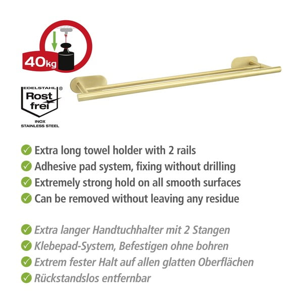 Samoprzylepny wieszak na ręczniki ze stali nierdzewnej Orea Gold – Wenko-image-4