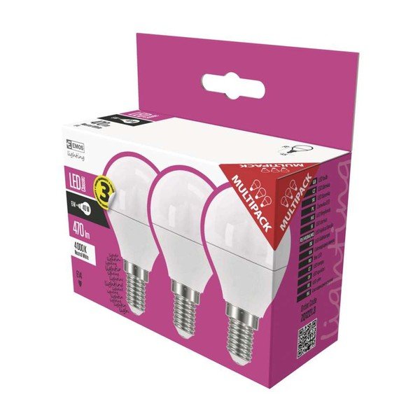 Zestaw 3 żarówek LED EMOS Classic Mini Globe Neutral White, 5W E14-image-1