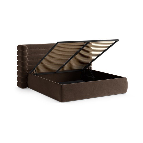 Brązowe tapicerowane łóżko dwuosobowe ze schowkiem i stelażem 200x200 cm Mount – Micadoni -image-2