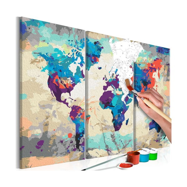 Zestaw płótna (3 szt.), farb i pędzli DIY Artgeist World Map, 60x40 cm
