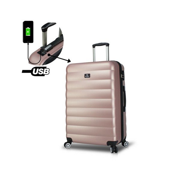 Różowa walizka na kółkach z USB My Valice COLORS RESSNO Pilot Suitcase-image-3