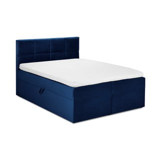 Niebieske łóżko boxspring ze schowkiem 200x200 cm Mimicry – Mazzini Beds