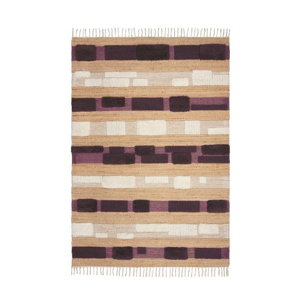 Fioletowo-naturalny dywan z mieszanki juty tkany ręcznie 160x230 cm Medina Blocks – Flair Rugs