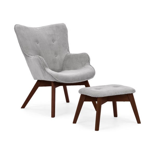 Szary sztruksowy fotel z podnóżkiem Niko – Ropez