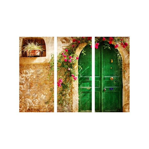Trzyczęściowy obraz Zielone drzwi
