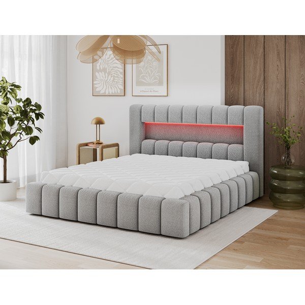 Szare tapicerowane łóżko dwuosobowe ze schowkiem ze stelażem 140x200 cm Lamica – ELTAP-image-3