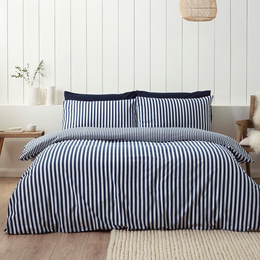 Ciemnoniebieska flanelowa pościel dwuosobowa 200x200 cm Stripe – Catherine Lansfield (zdjęcie 2)