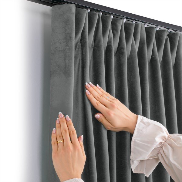 Ciemnoszara aksamitna zasłona częściowo zaciemniająca (dimout) 265x175 cm Velto – Filumi-image-3