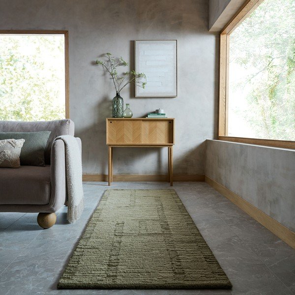 Zielony wełniany chodnik tkany ręcznie 80x230 cm Harris Modula Wool – Flair Rugs-image-1
