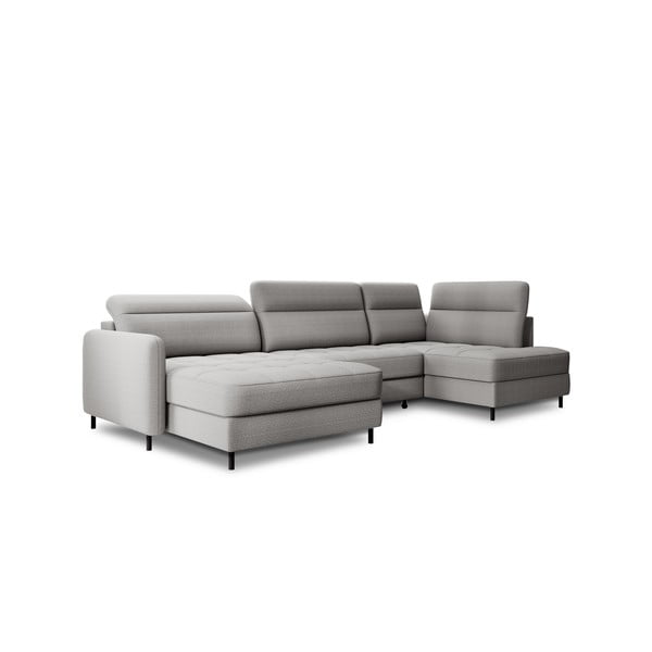 Jasnoszary aksamitny rozkładany/ze schowkiem narożnik (prawostronny/w kształcie litery U) Berrto – ELTAP