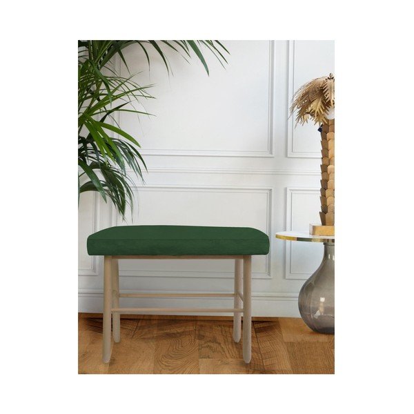 Stołek z drewna sosnowego z ciemnozielonym aksamitnym obiciem Velvet Atelier-image-1