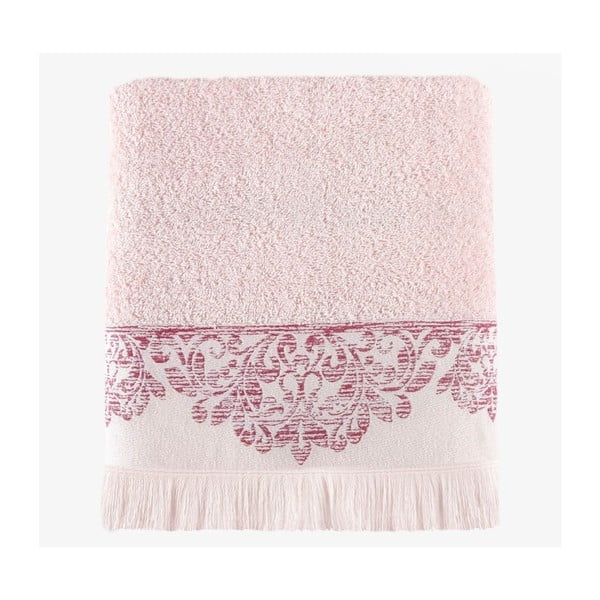 Różowy ręcznik bawełniany kąpielowy Lace, 90x150 cm
