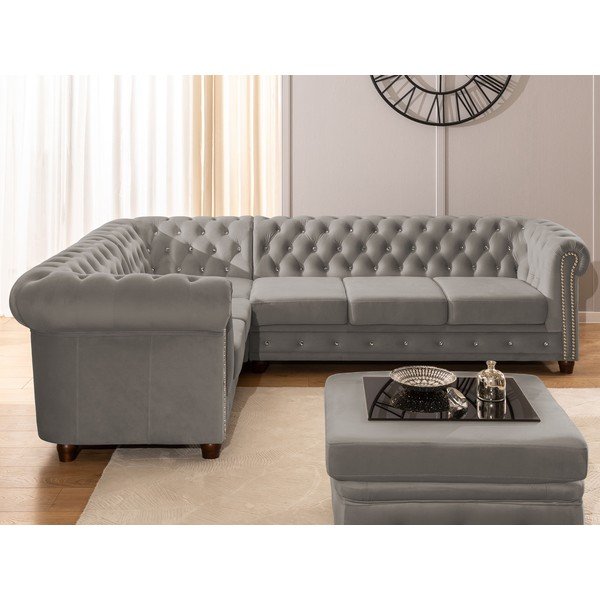 Szary aksamitny rozkładany narożnik (lewostronny/w kształcie litery L) York Blik – Ropez-image-4