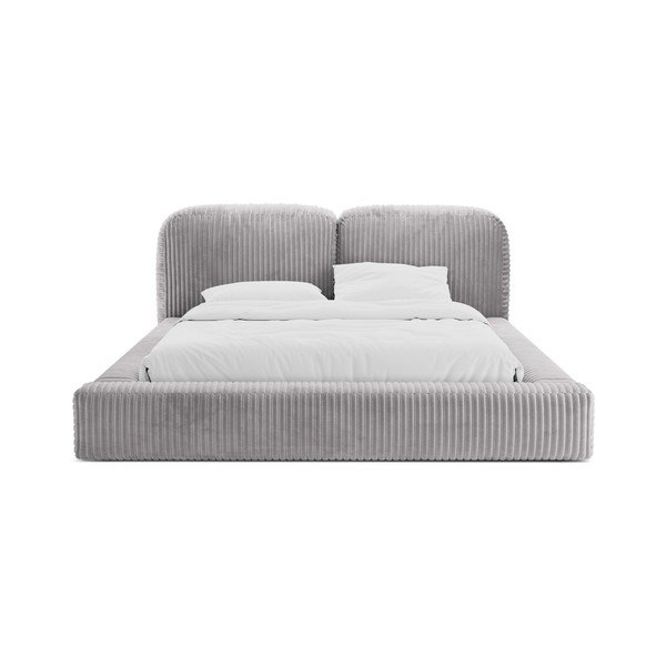 Jasnoszare tapicerowane łóżko dwuosobowe ze schowkiem i stelażem 180x200 cm Martina – Micadoni -image-4