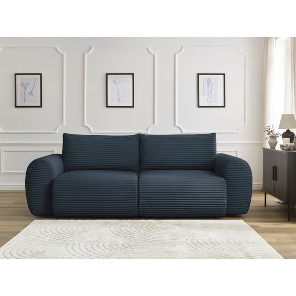 Ciemnoniebieska sztruksowa rozkładana sofa 257 cm Lucien – Bobochic Paris-image-1