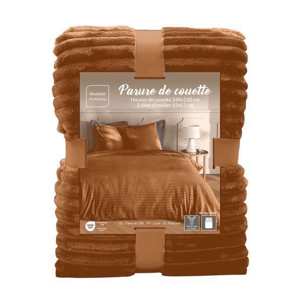 Jasnobrązowa flanelowa pościel dwuosobowa 3-częściowa 240x220 cm Veloutea – douceur d'intérieur-image-4
