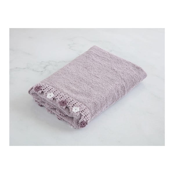 Fioletowy bawełniany ręcznik do rąk Flower, 50x76 cm