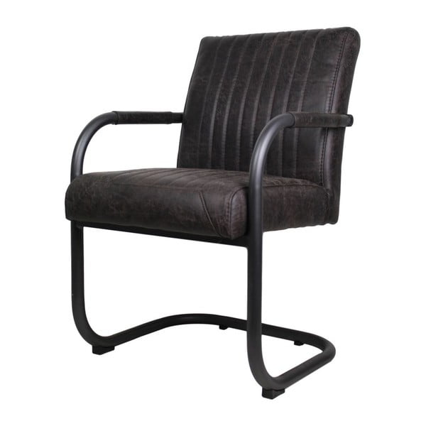 Ciemnobrązowe krzesło ze skórzanym obiciem i podłokietnikami HSM Collection Nevada