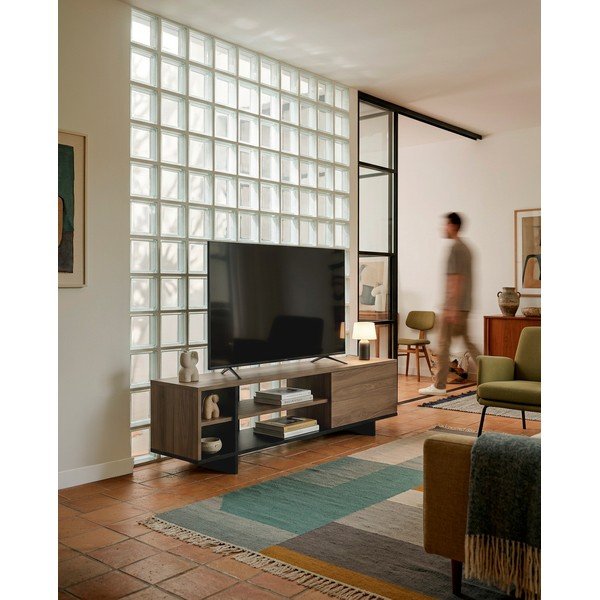 Czarna/w naturalnym kolorze szafka pod TV w dekorze dębu 160x44x36 cm Cequoia – Marckeric-image-1