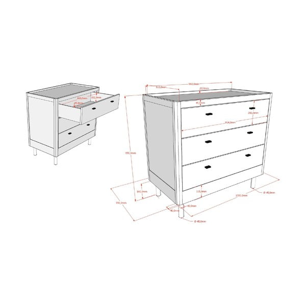 Komoda dziecięca z litego drewna dębowego w naturalnym kolorze 100x95x55 cm Forrest – Vipack-image-4