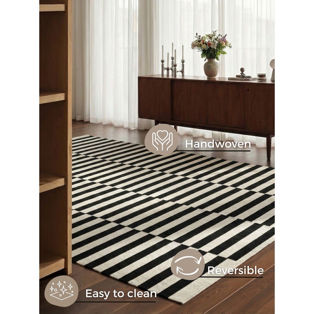 Czarno-biały wełniany dywan dwustronny tkany ręcznie 200x300 cm Donna – Hanse Home (zdjęcie 2)