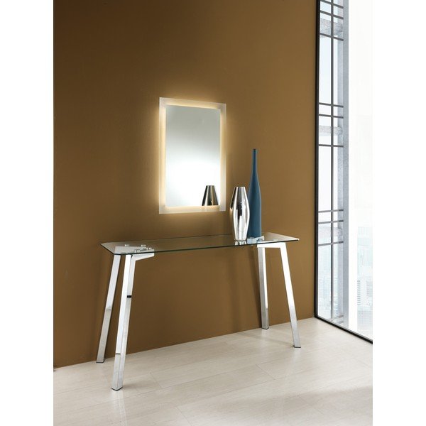 Srebrna konsola ze szklanym blatem 40x125 cm Kirk – Tomasucci-image-1