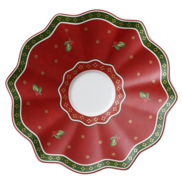 Czerwony porcelanowy spodek z motywem świątecznym Villeroy & Boch, ø 16,5 cm