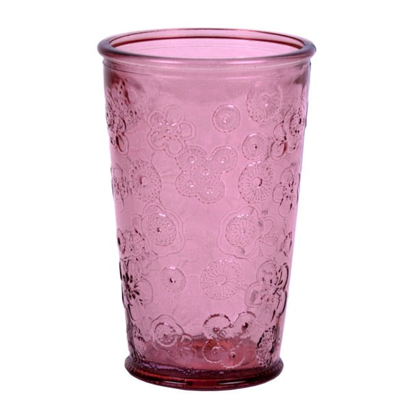 Różowa szklanka ze szkła z recyklingu Ego Dekor Flora, 300 ml