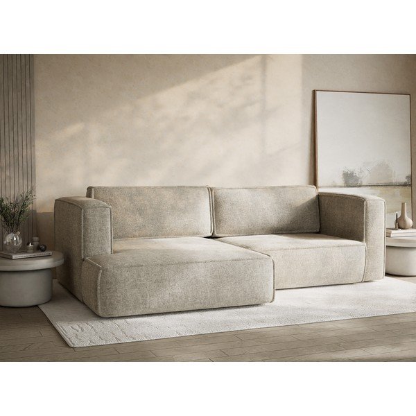 Beżowy rozkładany/ze schowkiem narożnik z tkaniny szenilowej (lewostronny/z szezlongiem) Velto – Maison de Rêve-image-4