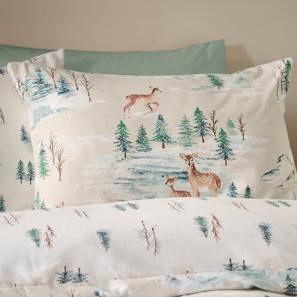 Flanelowa pościel dwuosobowa w naturalnym kolorze 230x220 cm Brushed Christmas Deer – Catherine Lansfield-image-4
