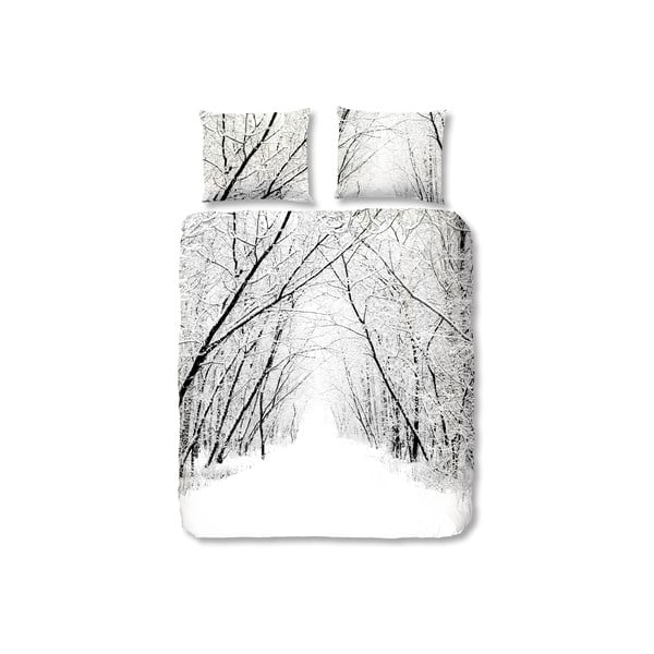 Biała pościel flanelowa Muller Textiel Forest, 200x200 cm