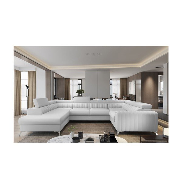 Biały rozkładany/ze schowkiem narożnik z imitacji skóry (lewostronny/w kształcie litery U) Louis – ELTAP-image-1