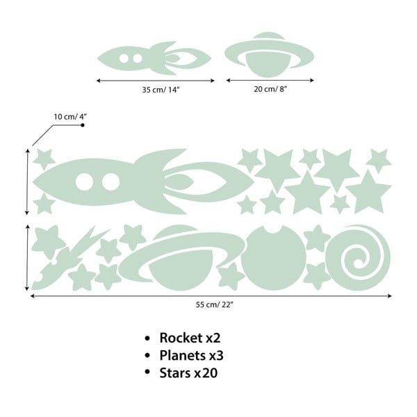 Zestaw ściennych naklejek świecących w ciemności Ambiance Rockets Stars and Planets-image-2