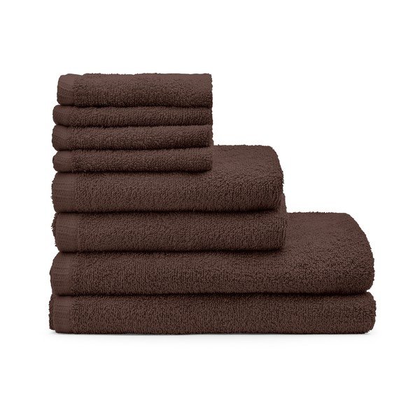 Brązowe bawełniane ręczniki zestaw 8 szt. szybkoschnące/frotte Quick Dry – Catherine Lansfield