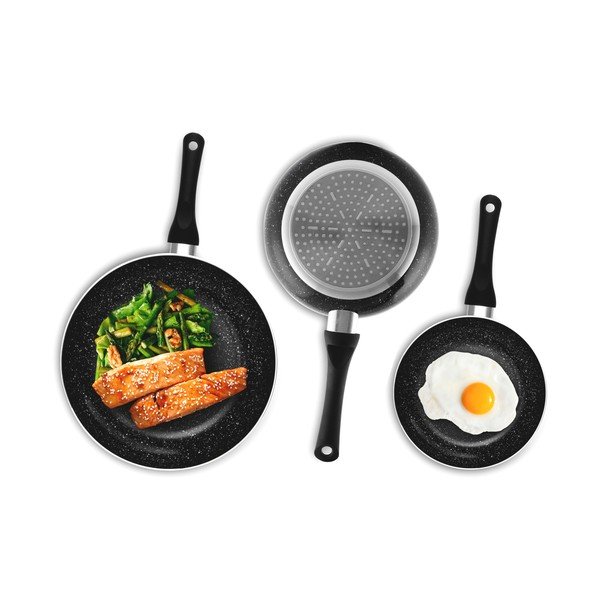 Zestaw 3 czarnych patelni InnovaGoods Stone-image-2