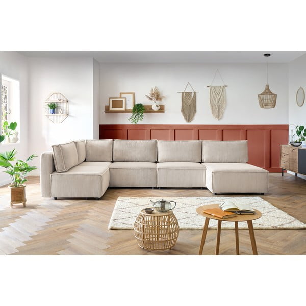 Kremowy sztruksowy narożnik (w kształcie litery U/strona zmienna) Nihad modular – Bobochic Paris-image-1