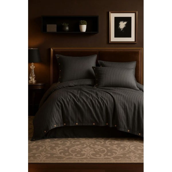 Ciemnoszara pościel jednoosobowa z bawełny renforcé 140x200 cm Como Striped – Mila Home Luxury-image-2