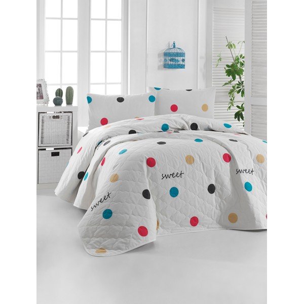 Biała narzuta z 2 poszewkami na poduszki z bawełny ranforce Mijolnir Snoker, 225x240 cm-image-1