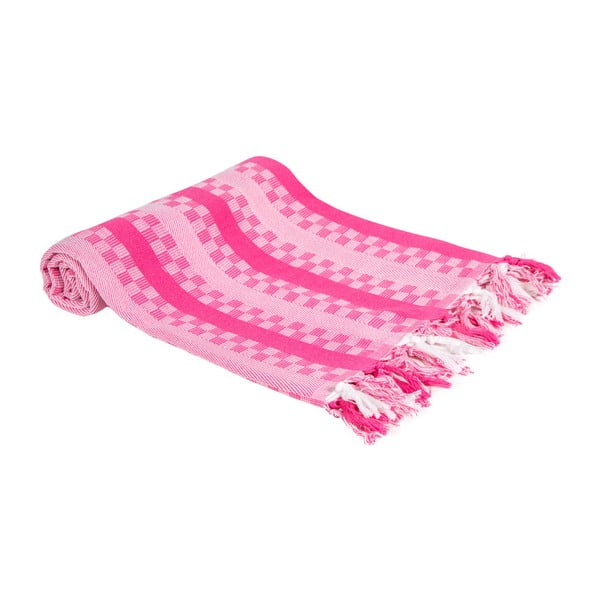 Różowy ręcznik kąpielowy tkany ręcznie Ivy's Hande, 100x180 cm