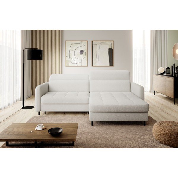 Kremowy rozkładany/ze schowkiem narożnik z materiału bouclé (prawostronny/z szezlongiem) Gomsi – ELTAP-image-3