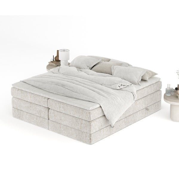 Beżowe łóżko kontynentalne ze schowkiem bez zagłówka 200x200 cm Juniper – Maison de Rêve-image-4